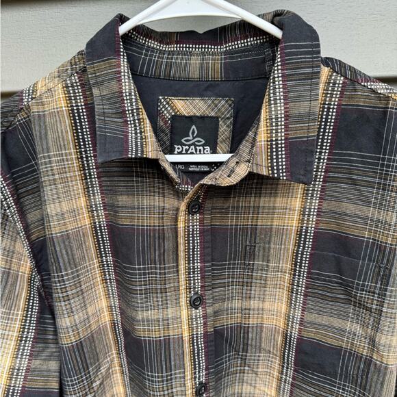 PrAna size L Rennin Plaid Long Sleeve Button Up Button Down Cotton Blend Shirt - Picture 4 of 13